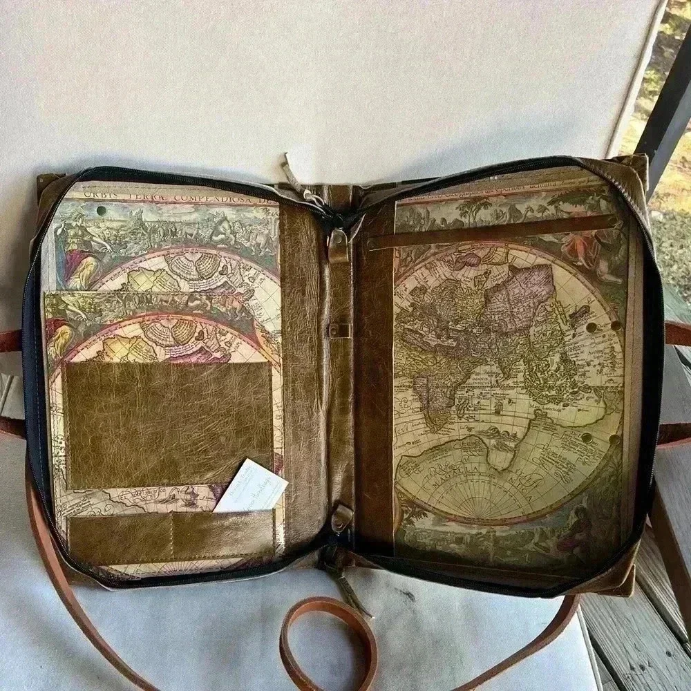 Upcycled Laptop Bag made from antique atlas book bag satchel Briefcase